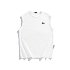 Áo thun unisex không tay thêu hình, vải waffle ghi lê kiểu mới