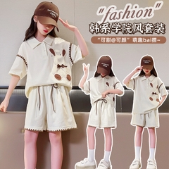 Bộ đồ hai mảnh áo tay ngắn cổ polo phối quần ngắn thời trang dành cho bé gái
