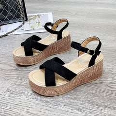Dép sandal đế xuồng, quai chéo, chống trơn, phong cách đơn giản