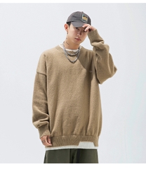 Áo len unisex giả hai lớp form rộng phong cách retro