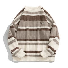 Áo len unisex kẻ sọc màu tương phản phong cách retro