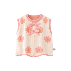Áo len gile vải cotton dệt kim phối nơ kiểu dáng công chúa dễ thương dành cho bé gái