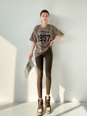 Quần legging dài chín tấc ôm dáng vải in độc đáo, phong cách Hàn Quốc dành cho nữ