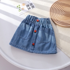 Váy jean ngắn thiết kế túi và phối hoa hợp thời trang dành cho bé gái