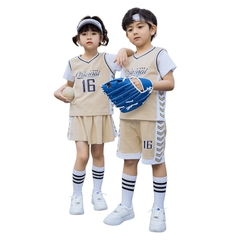 Bộ đồ thể thao bóng rổ cotton ngắn tay cổ chữ V cho bé trai
