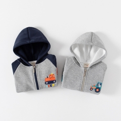 Áo khoác lông cừu khóa kéo kiểu dáng hoodie in hình dành cho bé trai