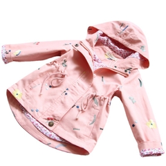 Áo khoác gió vải cotton thêu hoa phối dây rút ở thắt lưng thời trang dành cho bé gái