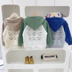 Áo khoác khóa kéo chất cotton dệt kim in hình khủng long cho bé trai