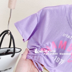 Áo thun tay ngắn lưng cao thiết kế dây rút một bên thời trang dành cho bé gái