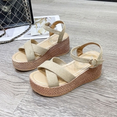 Dép sandal đế xuồng, quai chéo, chống trơn, phong cách đơn giản