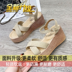 Dép sandal đế xuồng, quai chéo, chống trơn, phong cách đơn giản