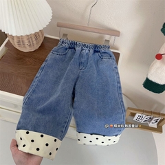Quần jean ống rộng thiết kế lai quần màu sắc tương phản thời trang dành cho bé gái