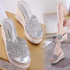 Giày cao gót đế dày đính kim cương giả thời trang Âu Mỹ mùa hè