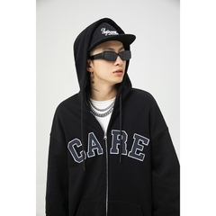 Áo khoác unisex dài tay thêu chữ CARE thời trang cặp đôi