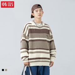 Áo len unisex kẻ sọc màu tương phản phong cách retro