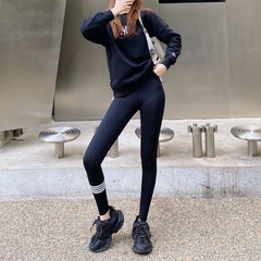 Quần legging nữ co giãn dài chín tấc, thiết kế kẻ sọc ống quần thời trang