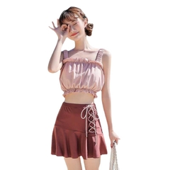 Bộ đồ bơi hai mảnh kiểu váy xẻ hông nhỏ nhắn dễ thương, phong cách Hàn Quốc