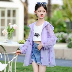 Áo khoác chống nắng vải mỏng thoáng khí họa tiết bướm thời trang dành cho bé gái