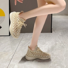 Giày thể thao nữ chạy bộ thoáng khí, họa tiết caro trẻ trung