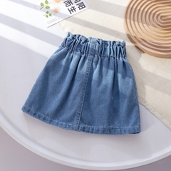 Váy jean ngắn thiết kế túi và phối hoa hợp thời trang dành cho bé gái