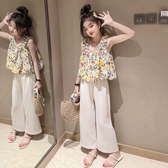 Bộ đồ hai mảnh kiểu dáng mới áo hai dây và quần ống rộng thời trang dành cho bé gái