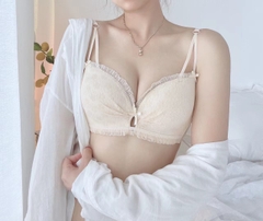Bộ đồ lót nữ phối ren cổ chữ V sâu gợi cảm, không có gọng thép thoải mái dành cho nữ