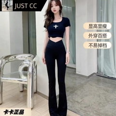 Quần legging nữ lưng cao ôm eo ống loe co giãn tôn dáng người mặc