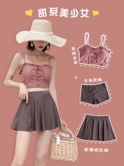 Bộ đồ bơi ba mảnh kiểu dáng Nhật Bản nhỏ nhắn, dễ thương có lớp lót an toàn