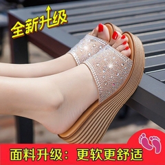 Dép sandal thời trang cao gót đế xuồng xỏ ngón đính hạt kim cương giả mẫu mới