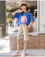 Quần 5 tấc vải cotton lưng cao co giãn thời trang dành cho bé gái