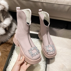 Giày boots Martin đế thấp, ống ngắn phối dây kéo phía trước