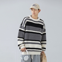 Áo len unisex kẻ sọc màu tương phản phong cách retro