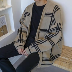 Áo len nam cardigan dài tay kẻ sọc phong cách Hàn Quốc