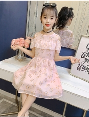 Đầm bé gái kiểu dáng mỏng hở vai phối ren phong cách Hàn Quốc dành cho bé gái