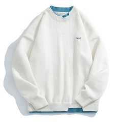 Áo len unisex giả hai lớp form rộng phong cách retro