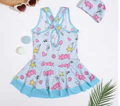 Bộ đồ bơi liền mảnh in hình dễ thương áo có dây đeo vai dành cho bé gái