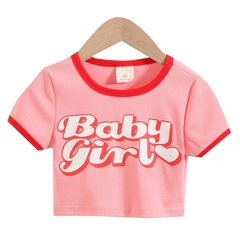 Áo thun vải cotton tay ngắn lưng cao in chữ thời trang dành cho bé gái