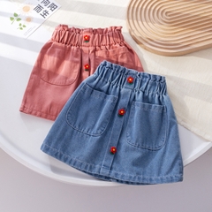 Váy jean ngắn thiết kế túi và phối hoa hợp thời trang dành cho bé gái