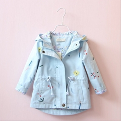 Áo khoác gió vải cotton thêu hoa phối dây rút ở thắt lưng thời trang dành cho bé gái