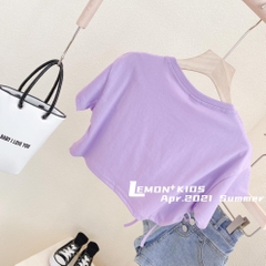 Áo thun tay ngắn lưng cao thiết kế dây rút một bên thời trang dành cho bé gái