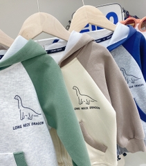 Áo khoác khóa kéo chất cotton dệt kim in hình khủng long cho bé trai