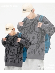Áo len unisex dệt hình gấu phong cách Nhật Bản