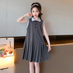 Đầm cổ polo không tay kiểu dáng xếp ly hợp thời trang dành cho bé gái