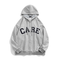 Áo khoác unisex dài tay thêu chữ CARE thời trang cặp đôi