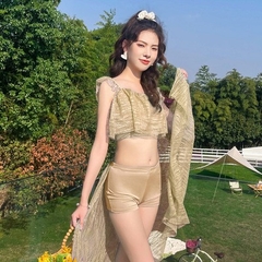 Bộ đồ bơi ba mảnh phong cách thời trang Hàn Quốc, quần cạp cao che bụng kín đáo dành cho nữ
