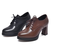 Giày boots da bò thật ngắn cổ, cao gót kiểu dáng trang nhã