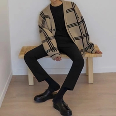 Áo len nam cardigan dài tay kẻ sọc phong cách Hàn Quốc