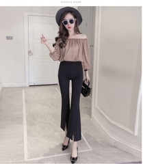 Quần ống loe cạp cao có đường xẻ tà phía trước hợp thời trang cho nữ