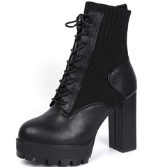 Giày boots mũi tròn cổ ngắn, có dây buộc, tăng chiều cao, phong cách thời trang