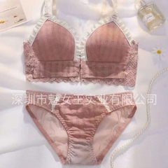 Bộ đồ lót nữ phối ren thời trang khóa phía trước, kiểu dáng Pháp tươi tắn đáng yêu